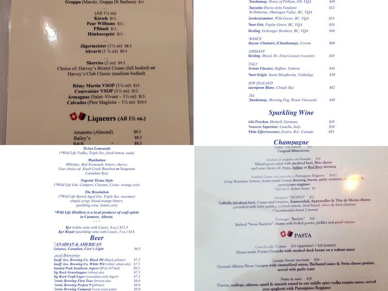 Ticino Restaurant Menu