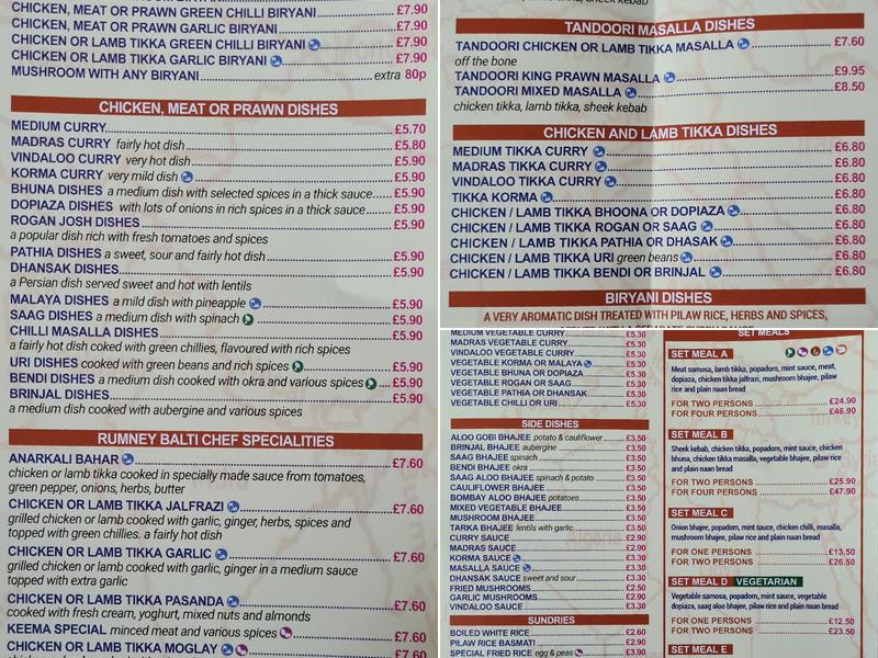 Rumney Balti Menu