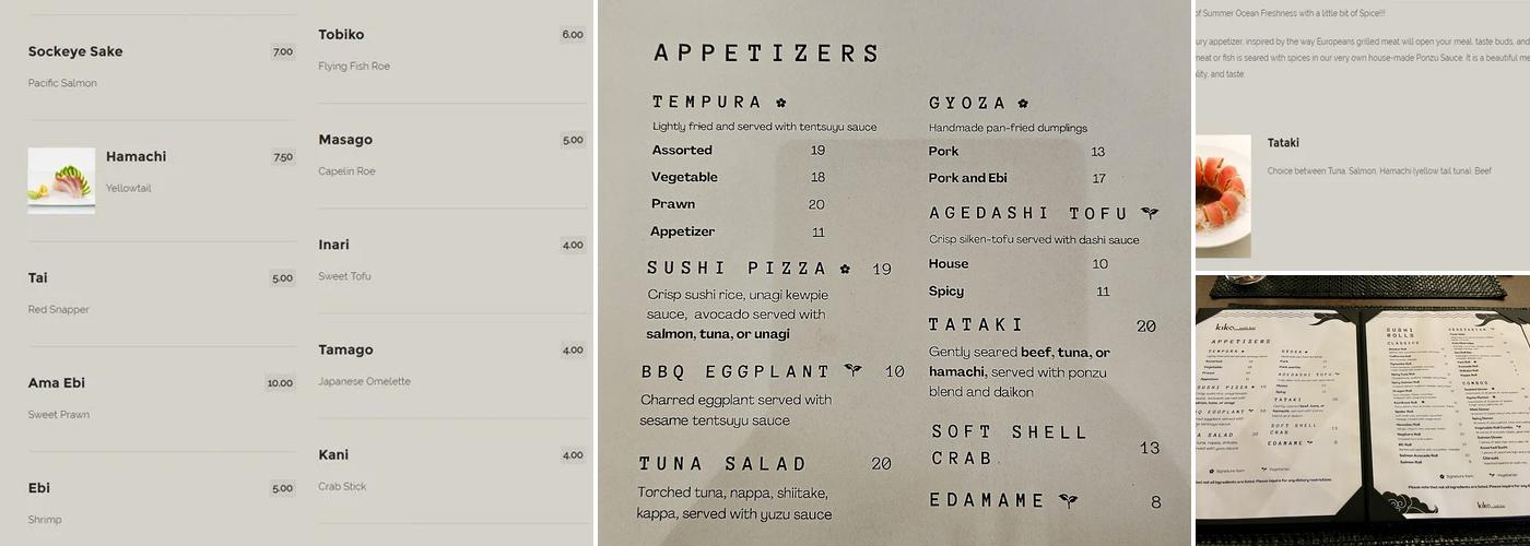 Kiko Sushi Bar Menu