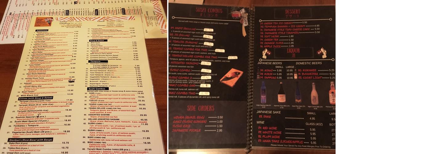 Tenshi Sushi Menu