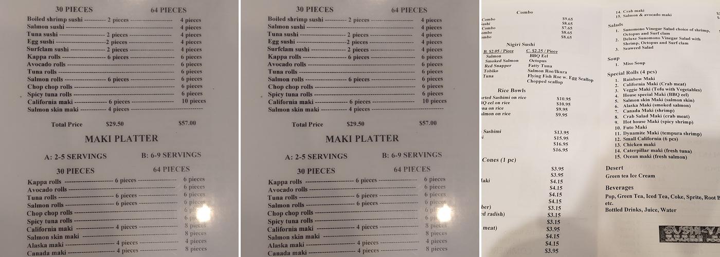 Sushi Ya Menu