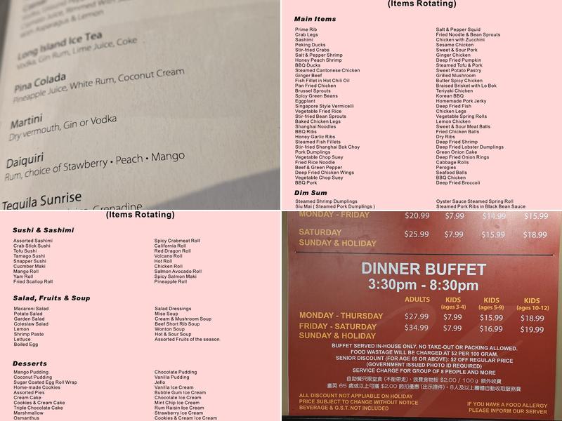 Yang Ming Buffet Menu