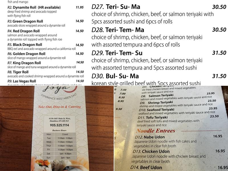 Joya Sushi Menu