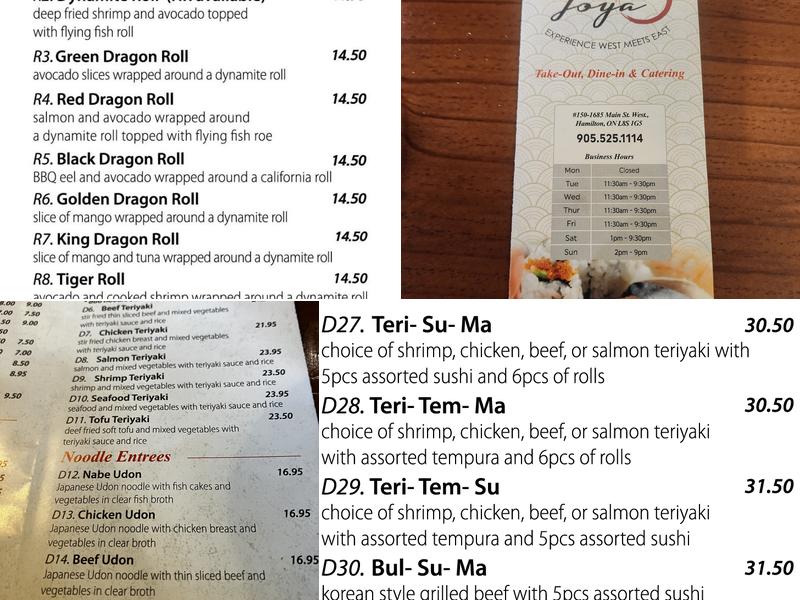 Joya Sushi Menu