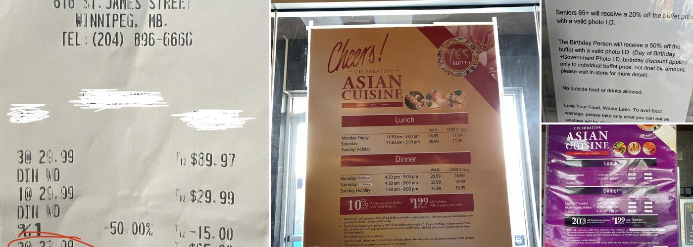 Ye's Buffet Menu
