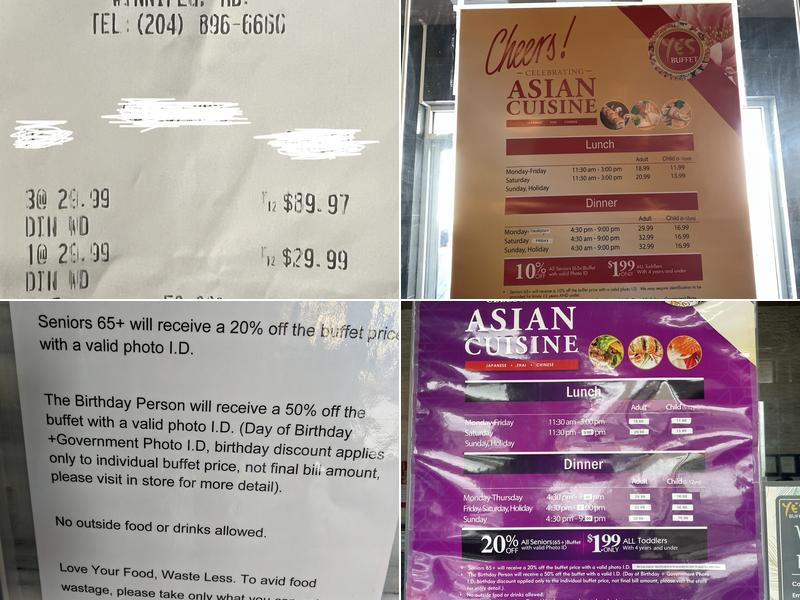 Ye's Buffet Menu