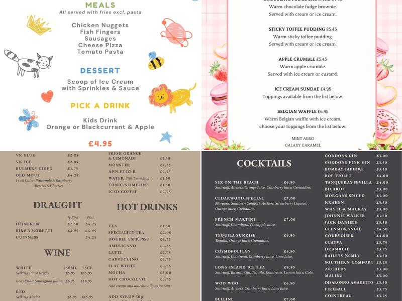 The Cedarwood Bistro Menu