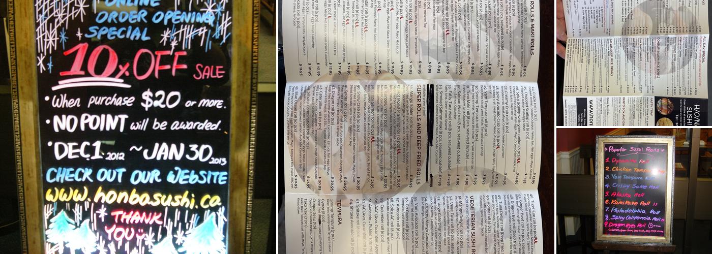 Honba Sushi Restaurant Menu
