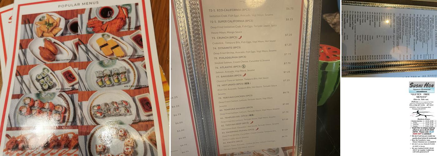 Sushi Hon Menu