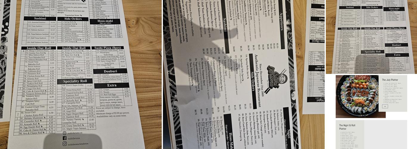 Sushi Daruma Menu