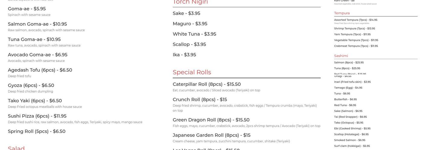 Hiro Sushi Menu