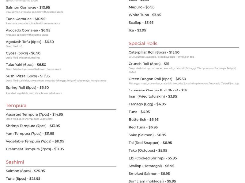 Hiro Sushi Menu