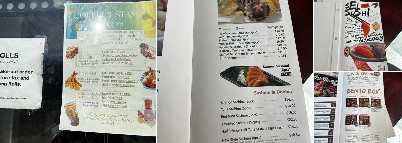 Sei Sushi Restaurant Menu