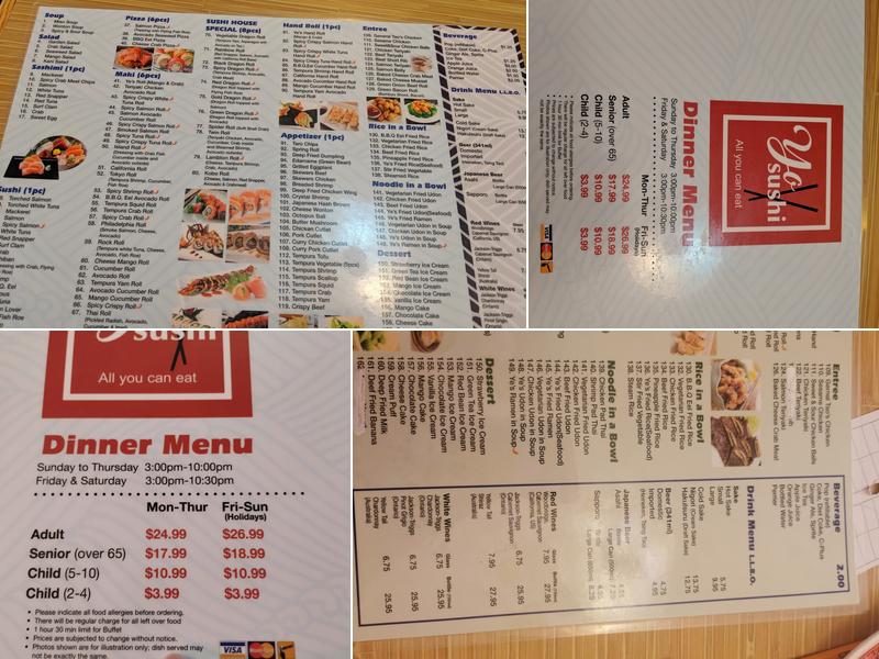 Yo Sushi Menu
