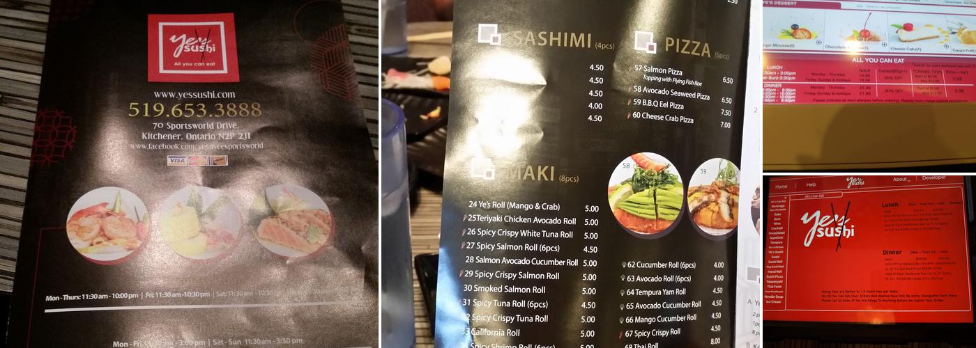 Ye's Sushi Menu