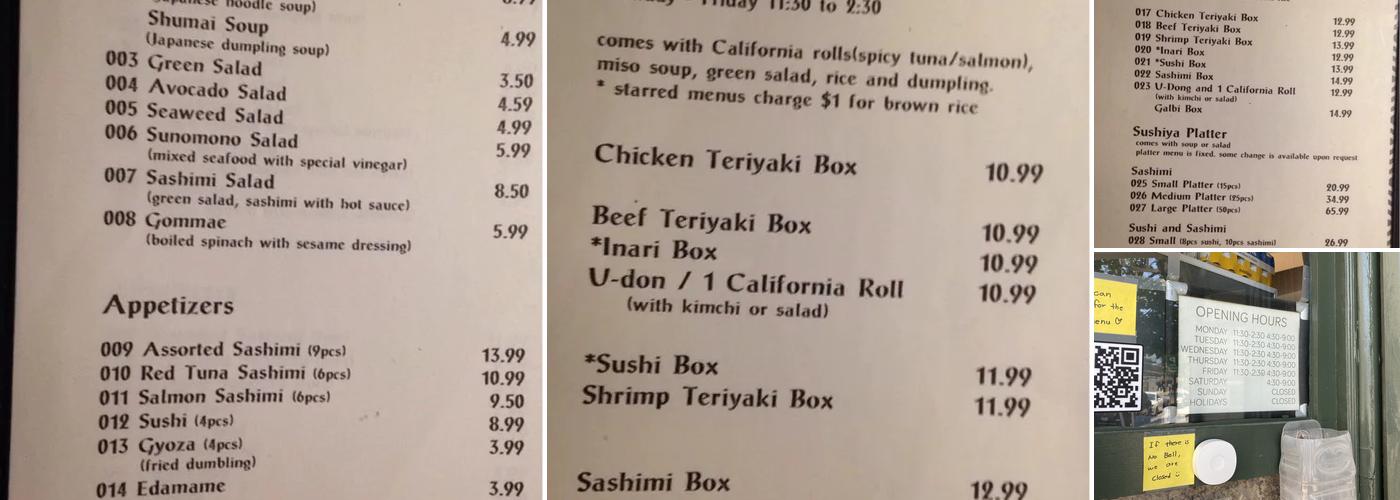 Sushi Ya Menu