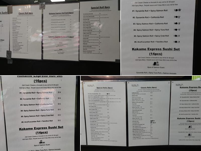 Kokame Express Menu