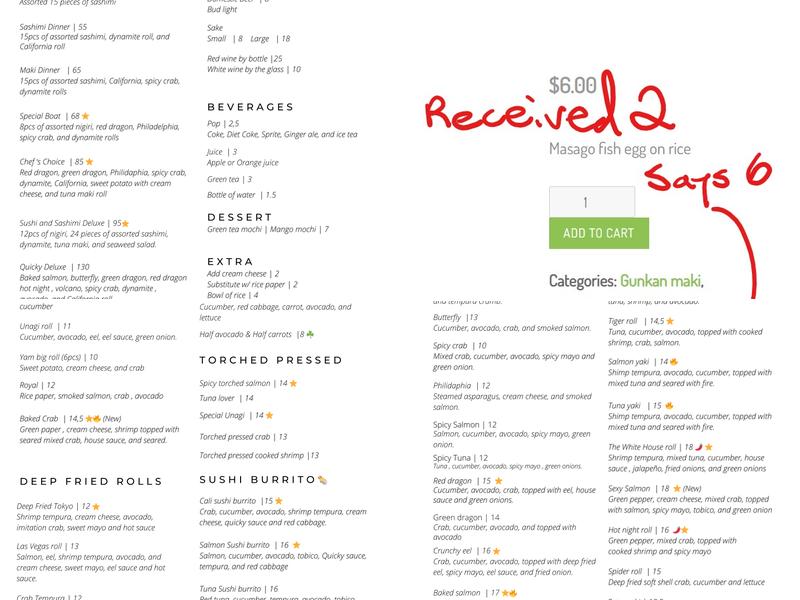 Quick Sushi Menu