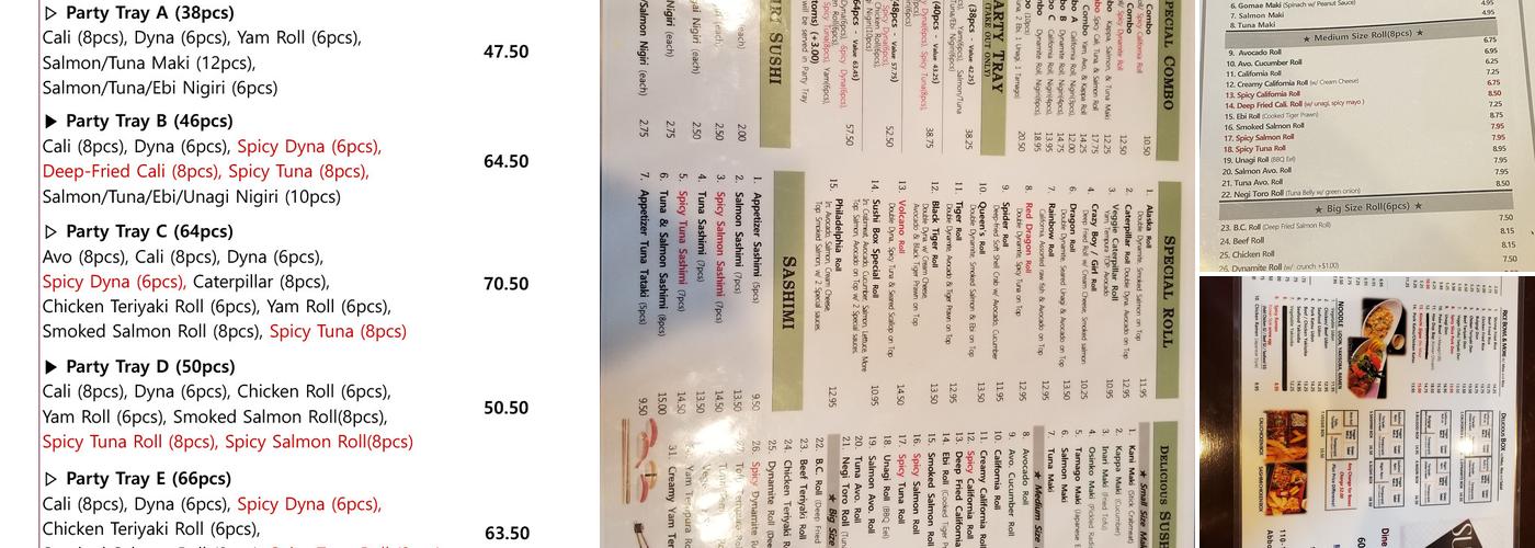 SUSHI BOX Menu