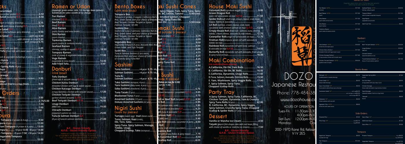 Dozo House Menu