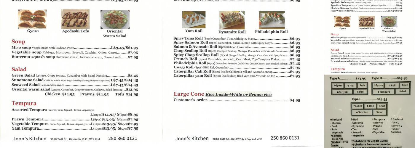 Joon's Kitchen Menu