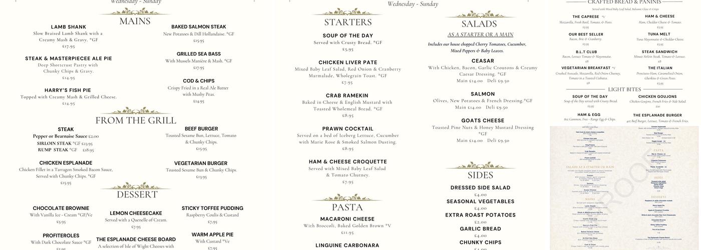 Harry’s Bar and Brasserie Menu