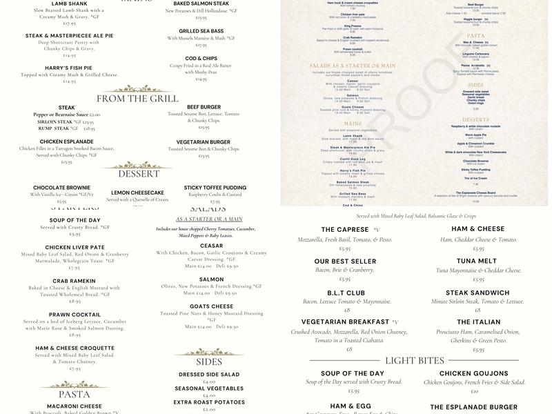 Harry’s Bar and Brasserie Menu