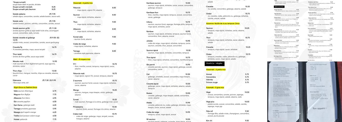 Restaurant Tekka Menu