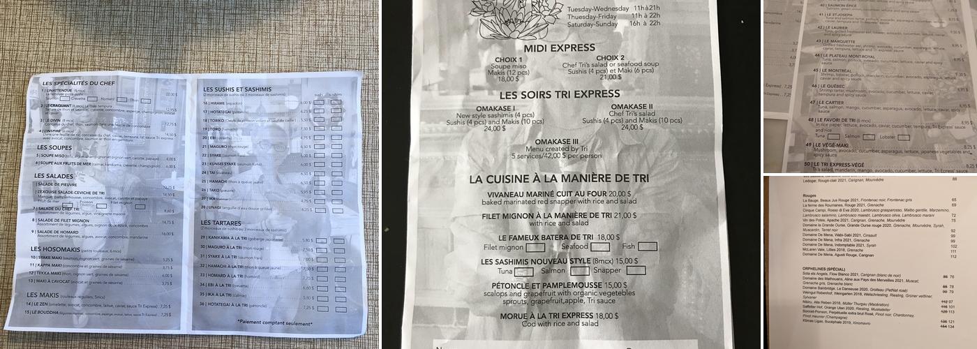 Tri Express Menu