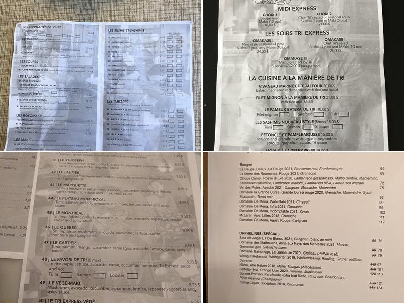 Tri Express Menu