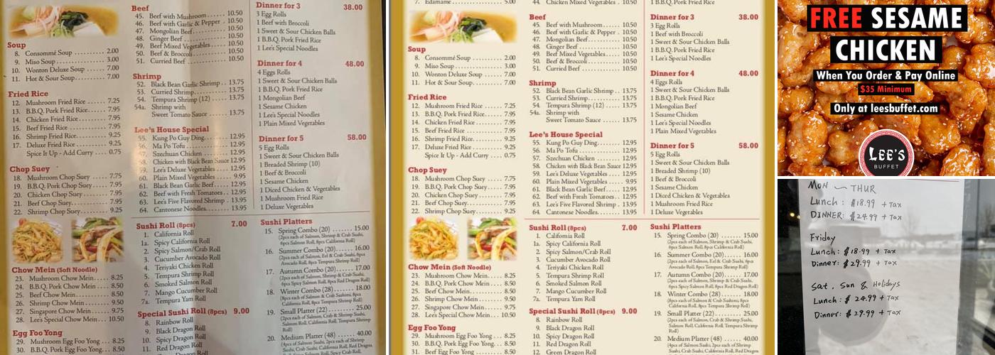 Lee's Buffet Menu