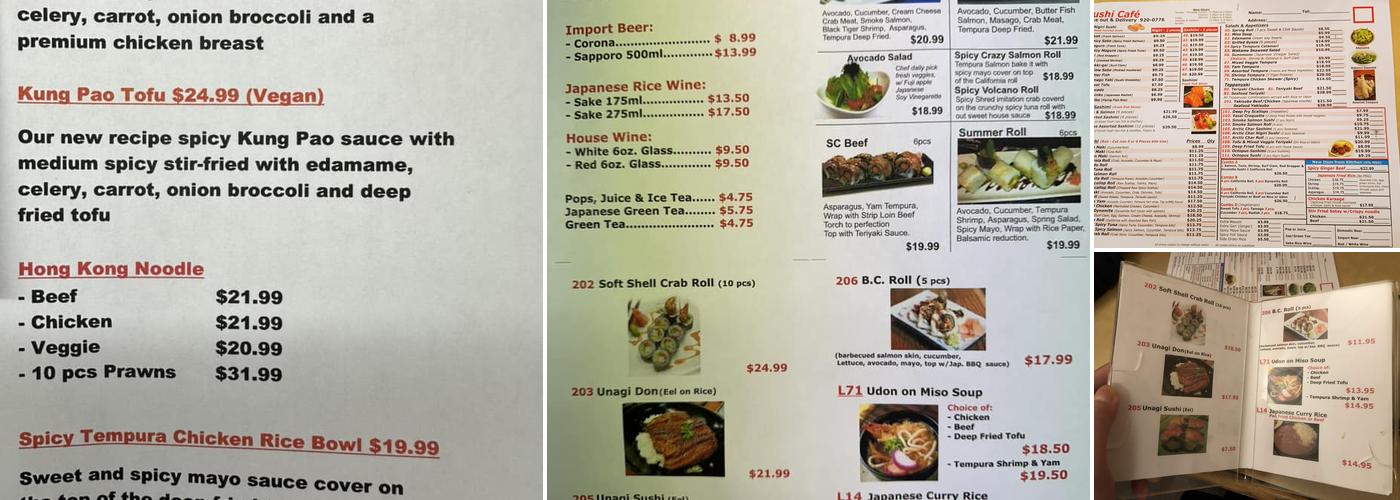Sushi Cafe Menu