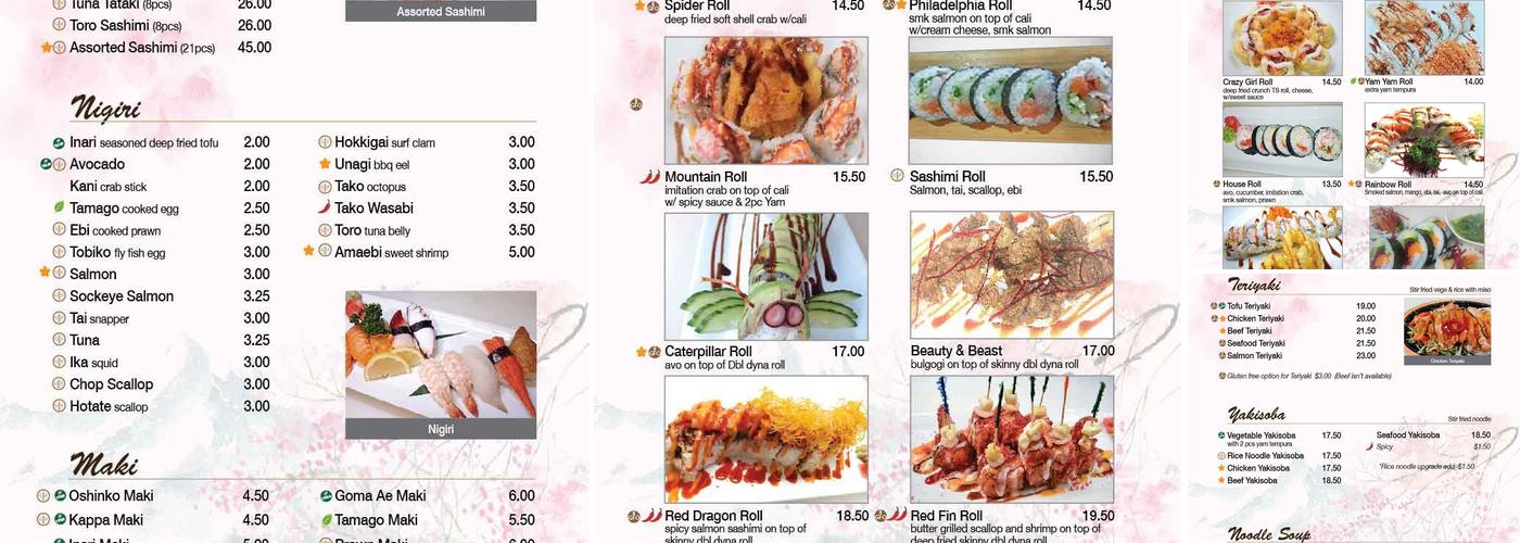 Red Fin sushi Menu