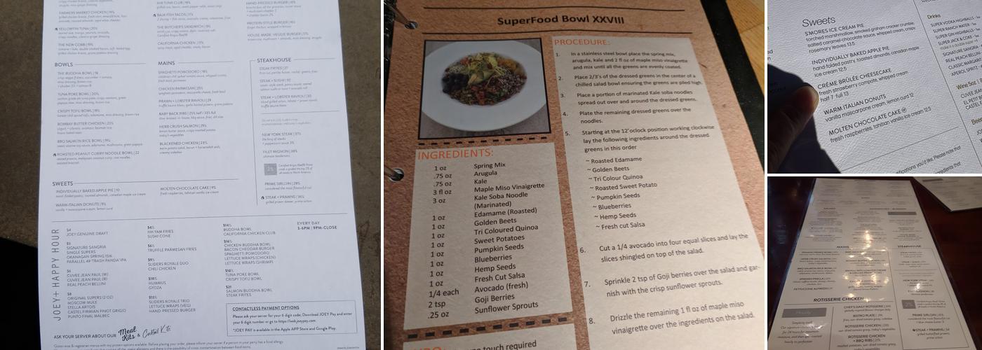 JOEY South Common Menu