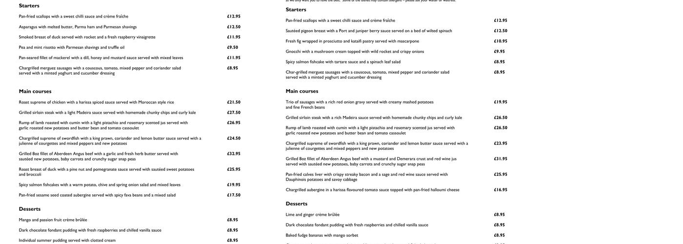 The Restaurant On Church Street Menu