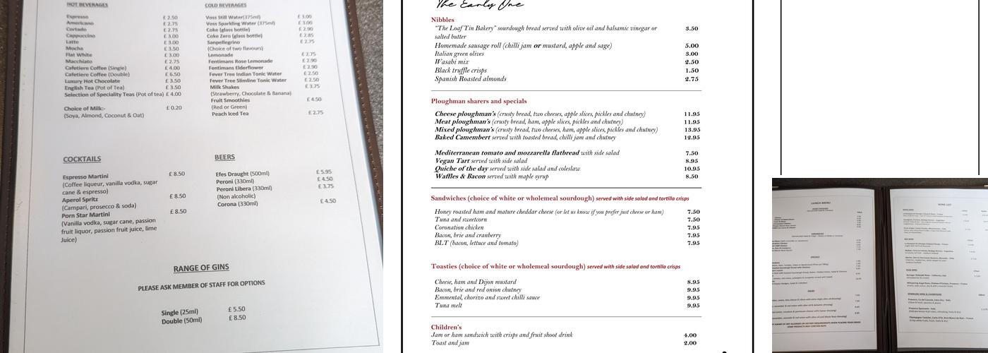The Piano Cafe Bistro, Saffron Walden Menu