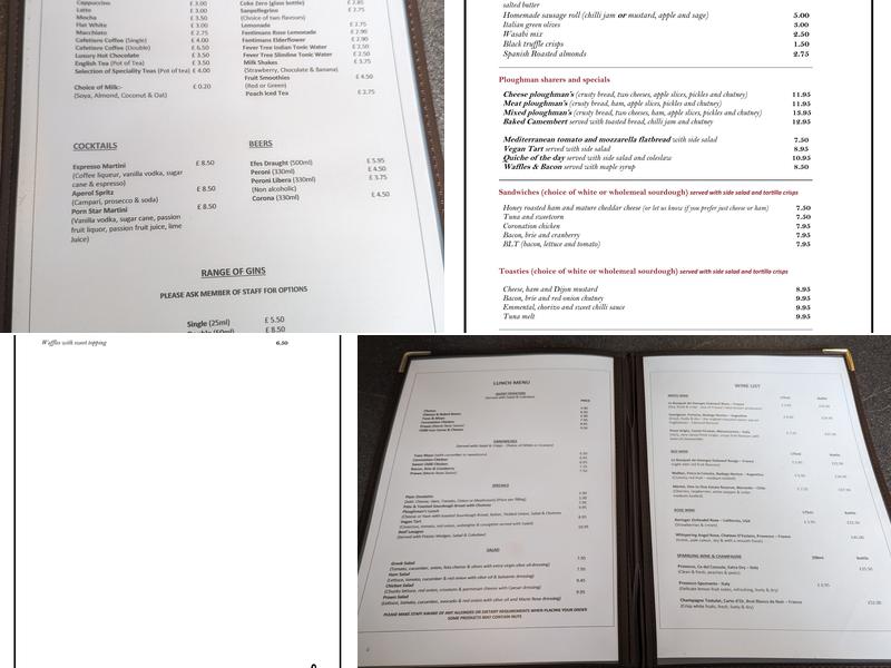 The Piano Cafe Bistro, Saffron Walden Menu