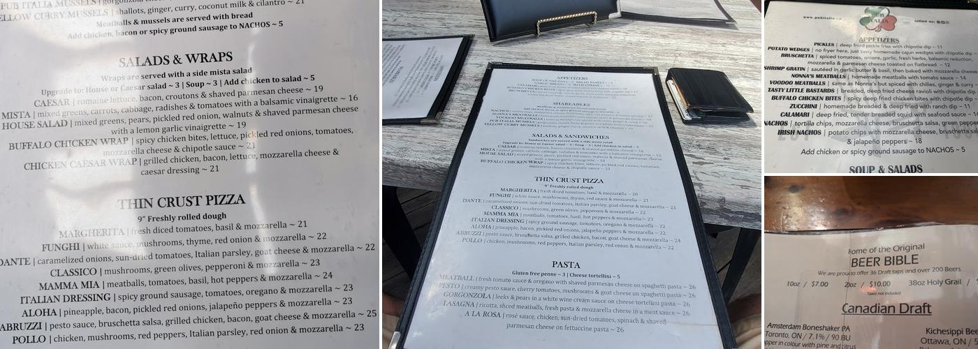 Pub Italia Menu