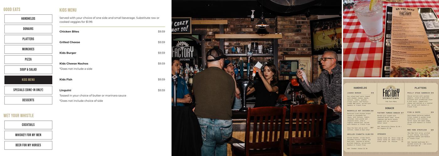 The Factory Downtown Menu