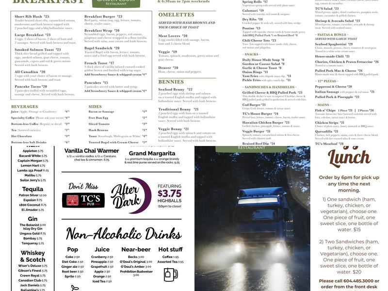 TC's Pub Menu