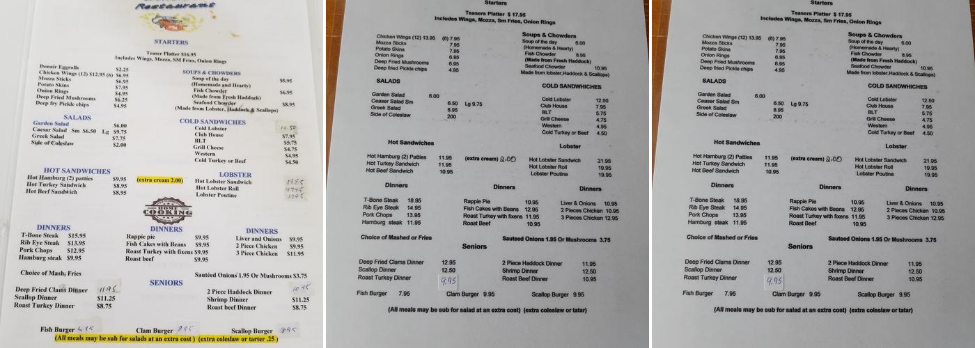 Windlass Restaurant Menu
