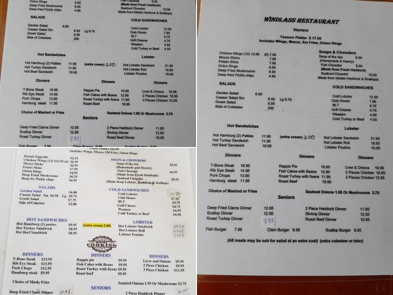 Windlass Restaurant Menu