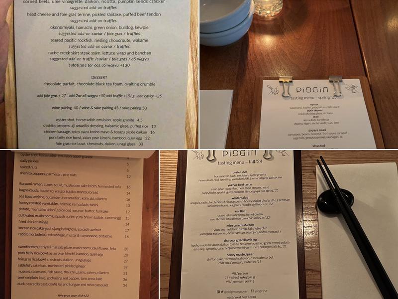 Pidgin Restaurant Menu