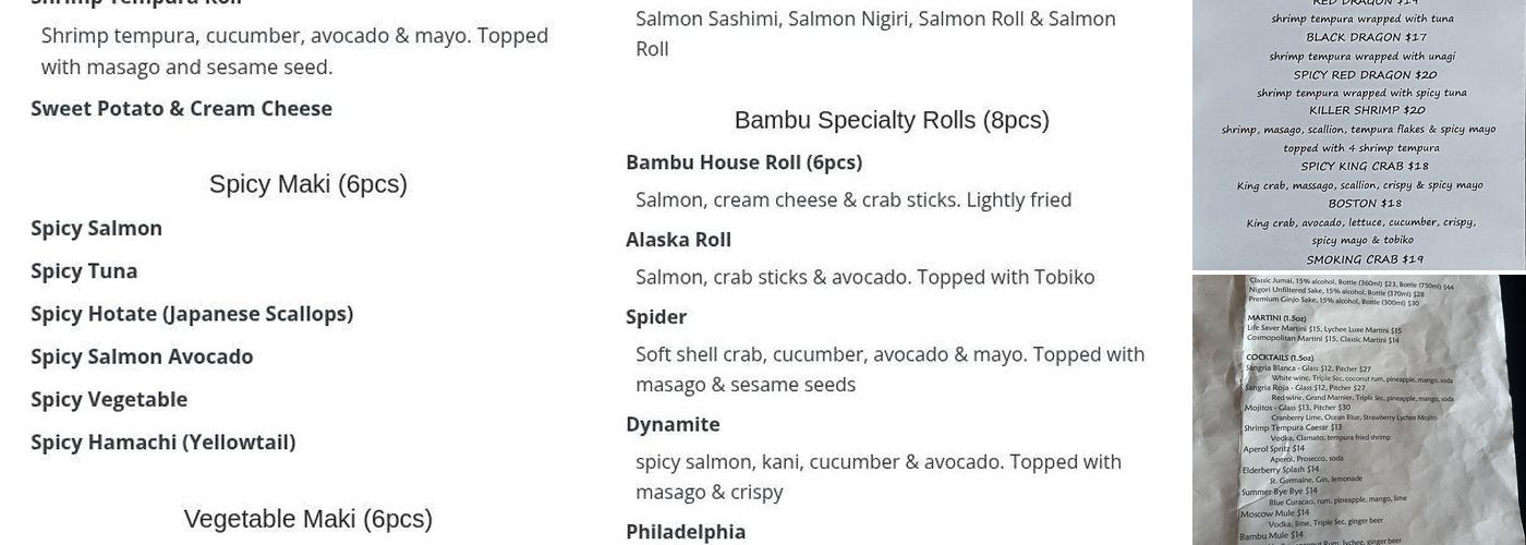 Bambu Restaurant Menu