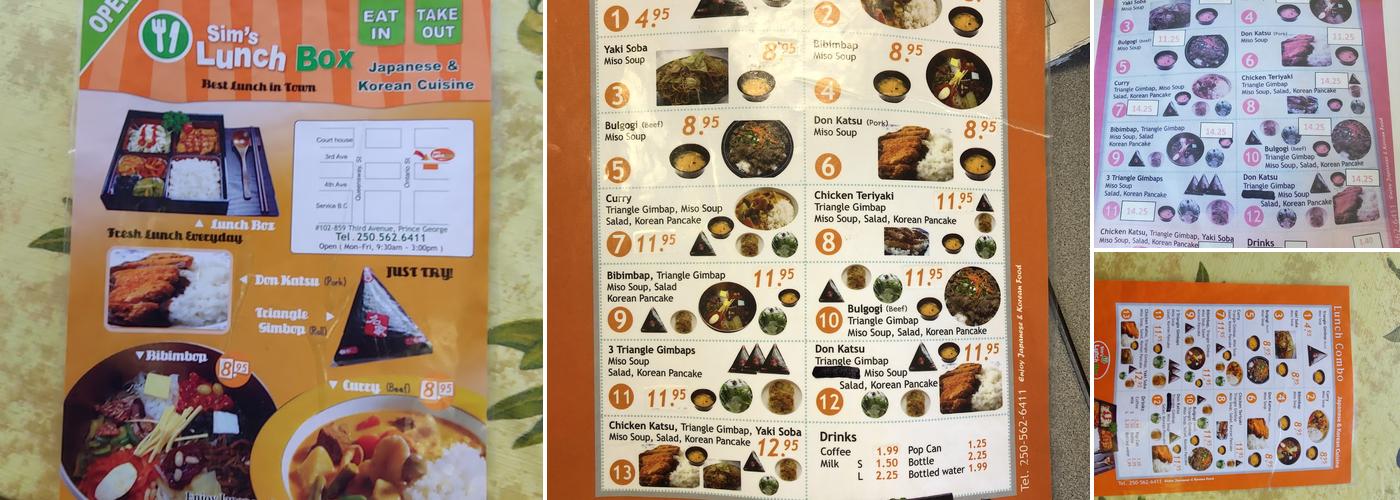 Sim's Lunchbox Menu
