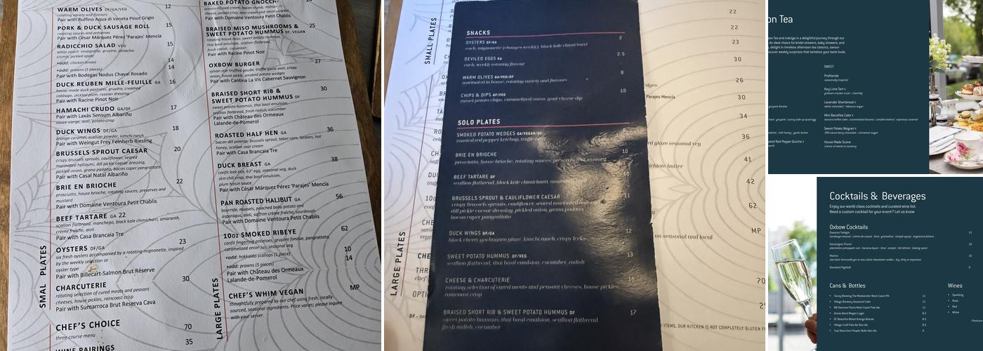 Oxbow Menu