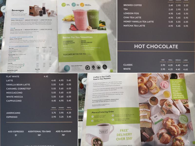 Second Cup Café Menu