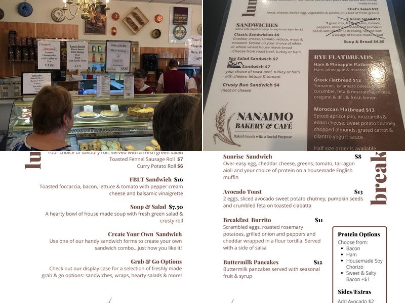 Nanaimo Bakery Menu