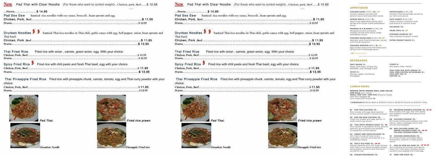 Kasira Fine Thai Cuisine Menu