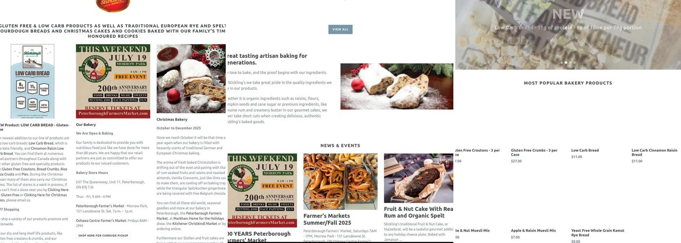 Stickling's Bakery Menu